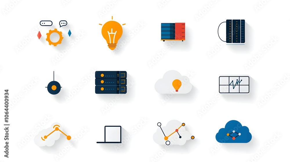 Aufkleber Collection of sleek and minimalist line art icons representing various web hosting and cloud computing services and technologies including webspace website