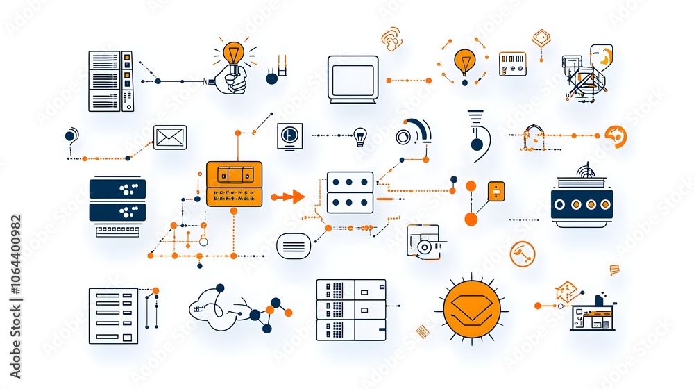 Aufkleber Minimal line style icons depicting various web hosting elements such as domain server data traffic and data exchange symbols on a clean white background