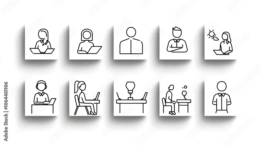 Leinwandbilder collection of meeting icons in line style featuring conference team discussion and interview symbols