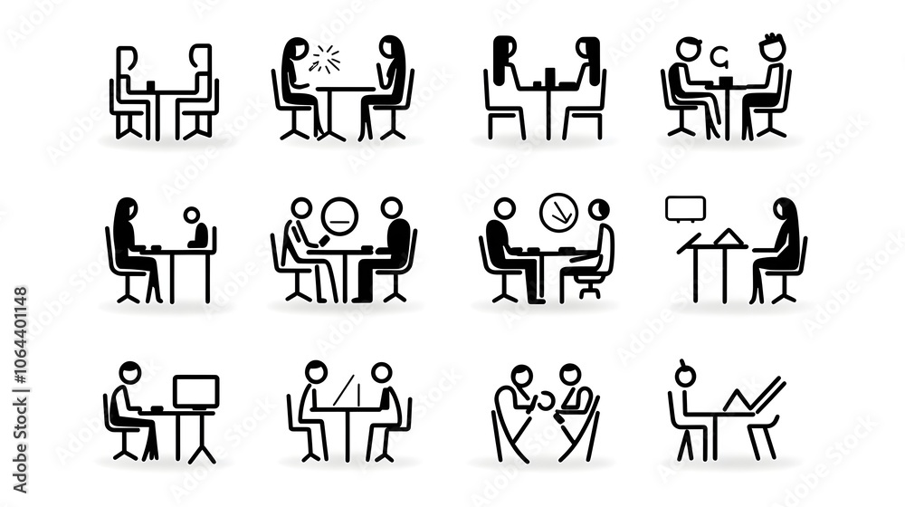 Aufkleber collection of meeting icons in line style featuring various conference team discussion and interview