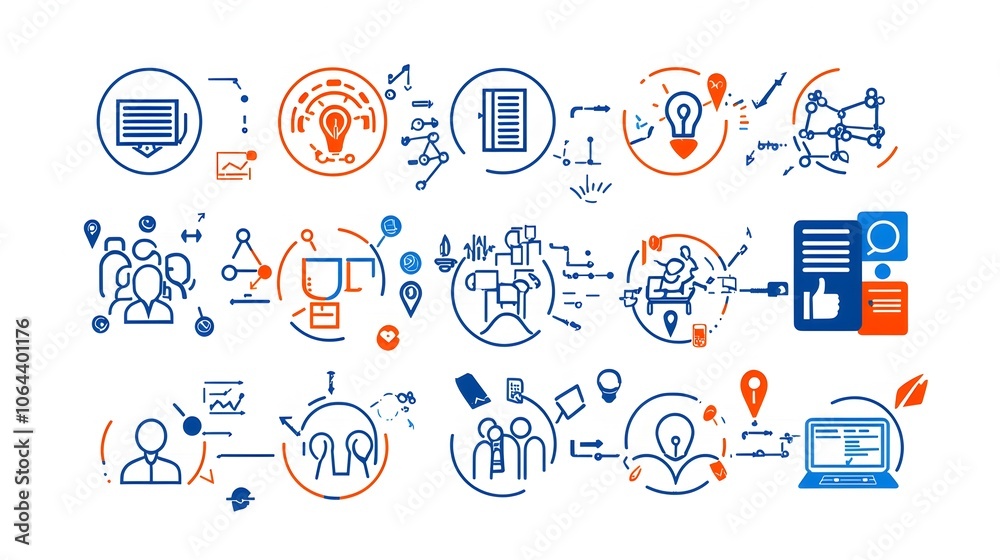 Aufkleber line style icons representing live online meetings conferences work teams and group discussions with