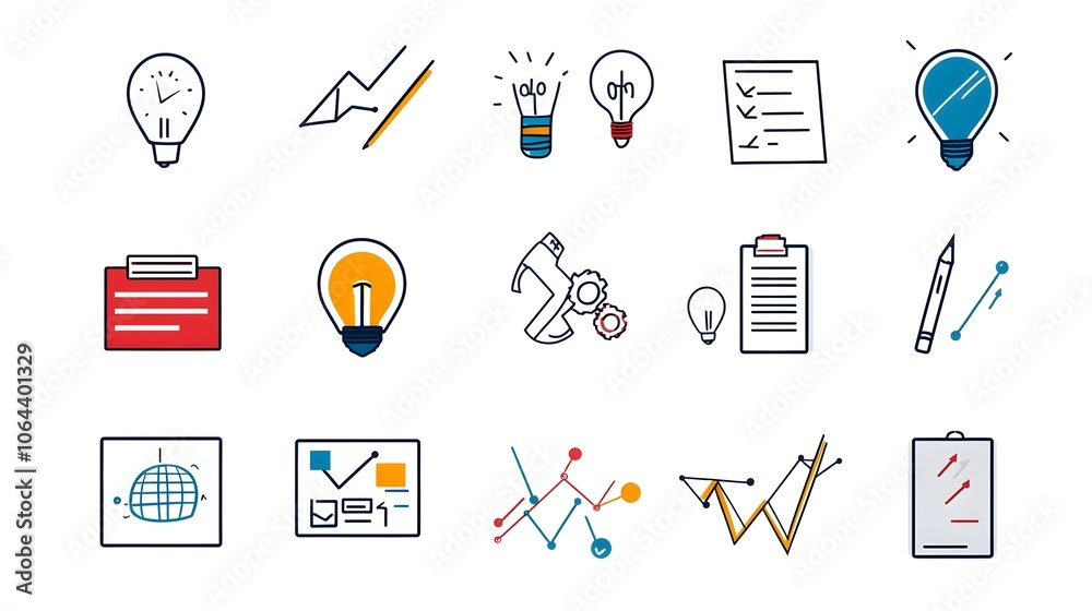 Aufkleber set of line style icons for live webinar business meeting classroom and conference on white backgrou