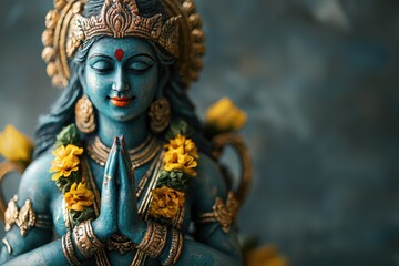 Fototapeta premium Goddess Parvati: A portrayal highlighting the sacred beauty and divine qualities of Parvati, emphasizing her role as the embodiment of devotion and nurturing in the rich tapestry of Hindu mythology.