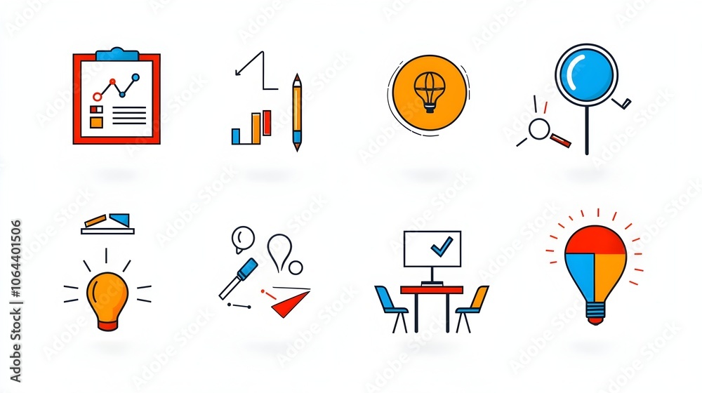 Aufkleber set of minimalist line icons representing symbols for team discussions and business meetings on a cl