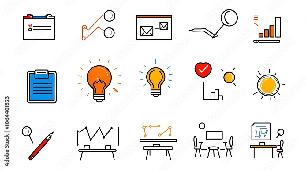 Leinwandbilder Set of Minimalist Line Icons Representing Conference and Meeting Elements Such as Teamwork Classroom and Discussion on a Clean White Background for Business