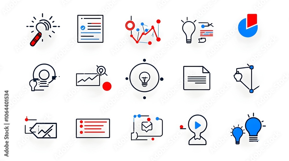 Poster minimalist line icon set for live webinar business meeting team discussion and interview symbols on 
