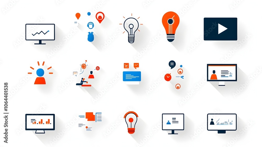 Aufkleber minimalist line style icon set for live webinar business meeting and team discussion symbols on whit