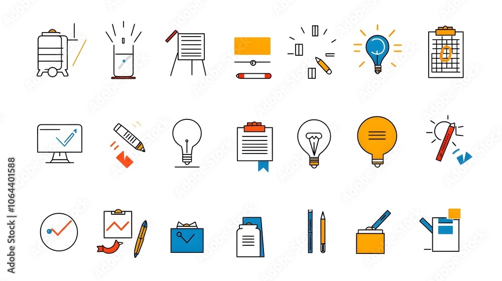 Leinwandbilder Set of Minimal Line Style Icons Representing Conference Room Classroom and Work Discussion Symbols on a Clean White Background  Conceptual Design for Business Education and Technology Presentations