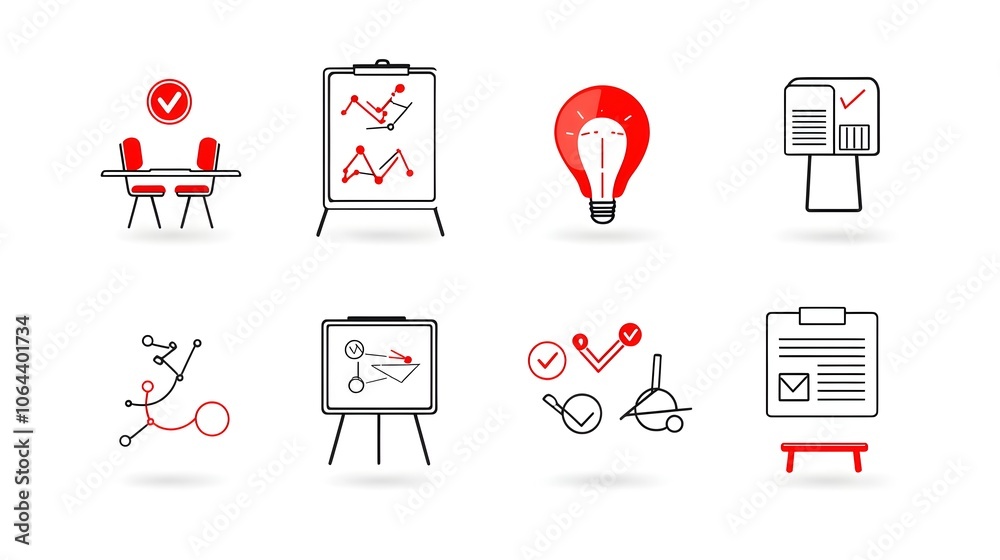 Aufkleber minimalist line icons for conference meeting and team concepts on a clean white background includes 