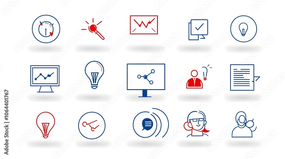 Fototapete of a simple line icon set for live webinar business meeting conference and team discussion on a whit