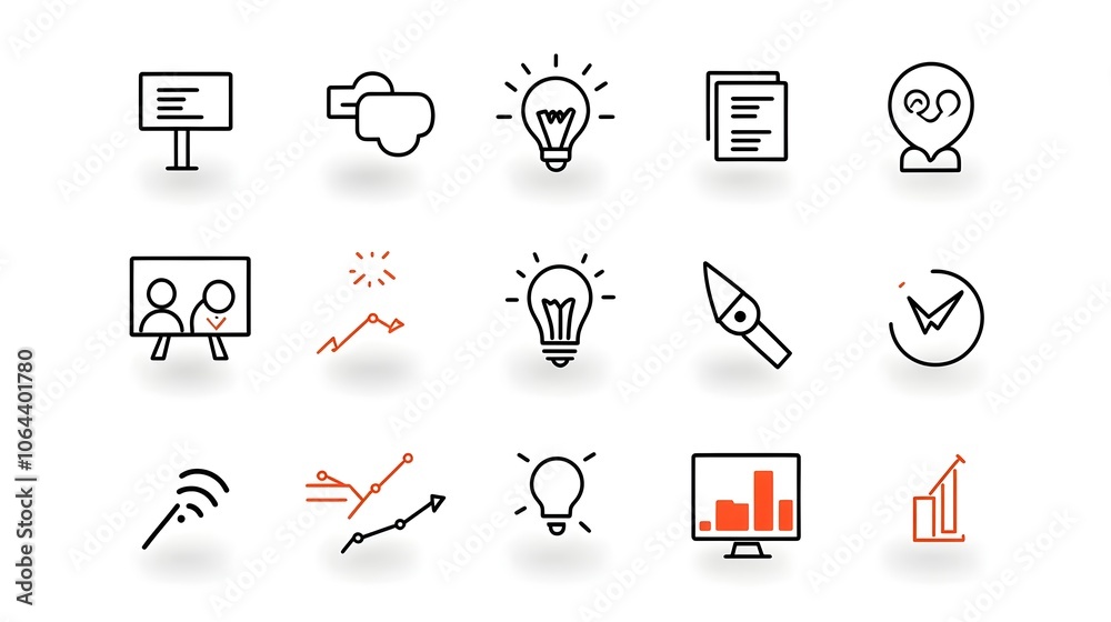 Poster Simple line icon set for live webinar featuring symbols for business meeting conference and team discussion on a clean white background  Suitable for presentations online tutorials