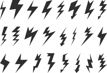black and white background set of thunder icon bolt flash icon set