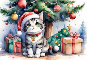 Cat and Christmas tree