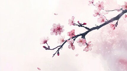 Naklejka premium Elegant Cherry Blossom Branch in Soft Colors