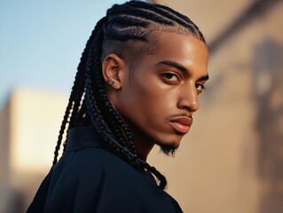 A man with long braids in his hair and a black shirt