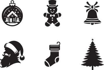 Festive Christmas Icons on White Background - Vector Set.