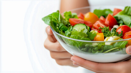 Beautiful Young Woman Eating Vegetable Salad. Dieting concept