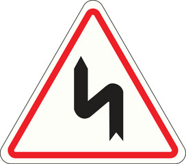 Vector graphic of warning of a double bend ahead road sign.