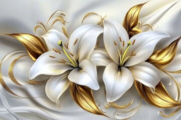 Golden Stucco Lilies Blooming Against Glowing Background