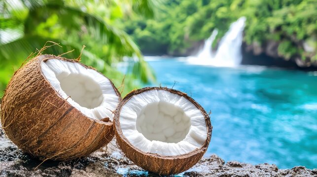 Tropical Paradise: Coconut by the Ocean Waterfall