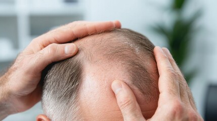 Fototapeta premium Dermatologist provides scalp stimulation therapy for thinning hair