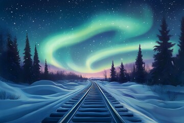 Spectacular Aurora Borealis Northern Lights Over Snowy Mountains