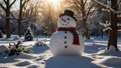 Obraz premium Snowman in the yard full of snow