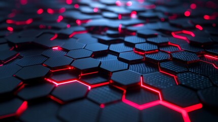 Fototapeta premium A close up of a black and red hexagonal pattern on a black surface