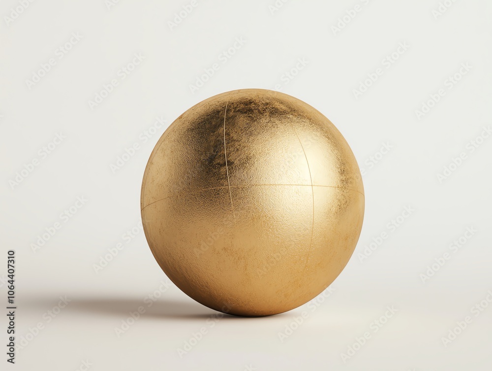 Poster a smooth, golden sphere with a reflective surface, set against a white isolated background, perfect 