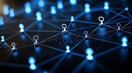 Abstract network of connected people icons, representing social media, communication, or global connection.