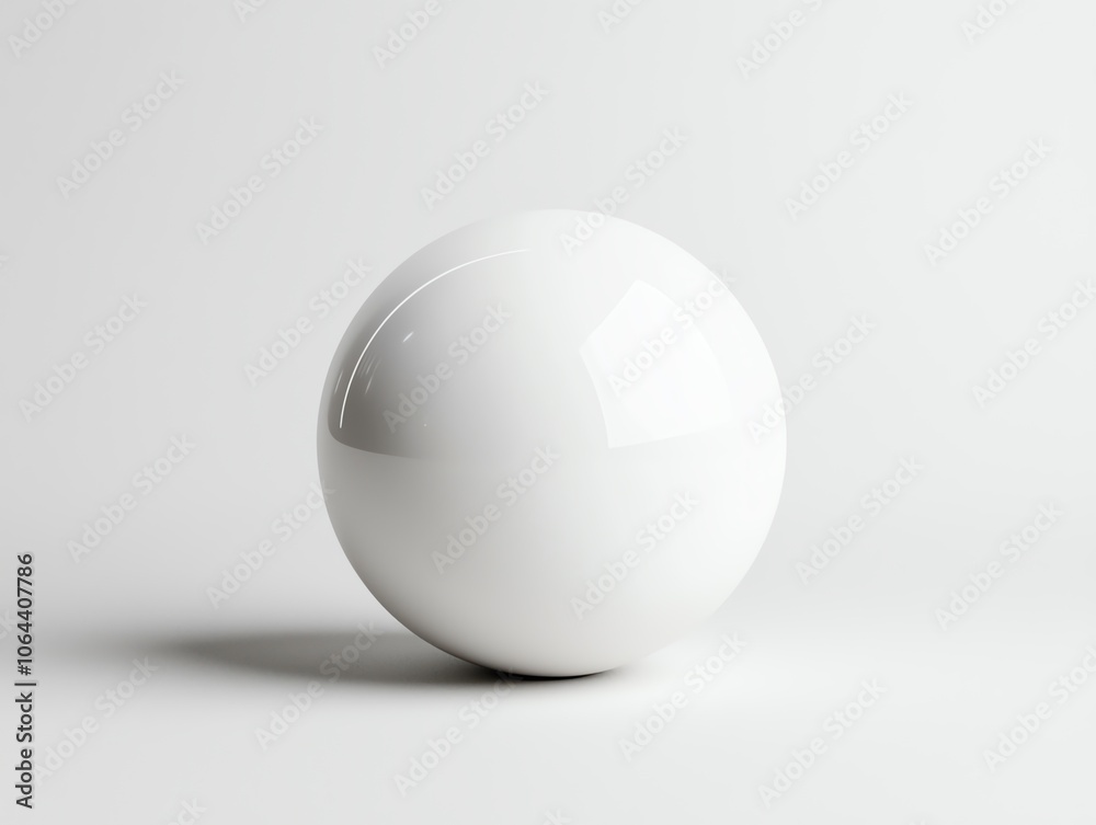 Fototapete A glossy white sphere resting on a smooth surface, with soft shadows creating a minimalistic and elegant look. Perfect for use in modern design and creative projects.