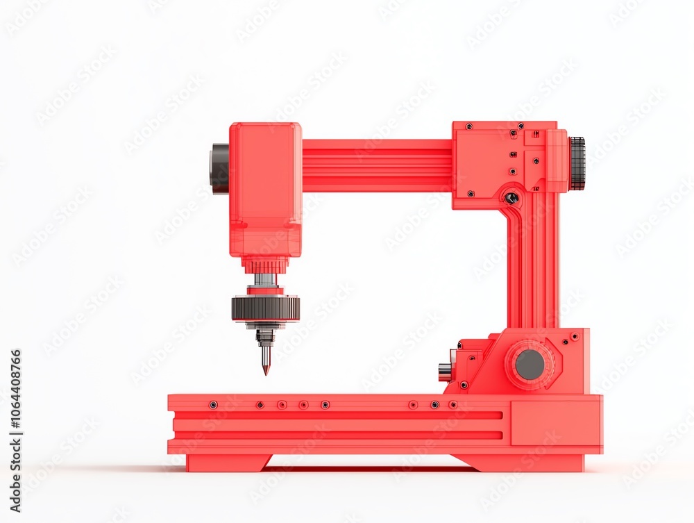 Aufkleber red industrial robotic arm on a white isolated background, designed for precision tasks in manufactu