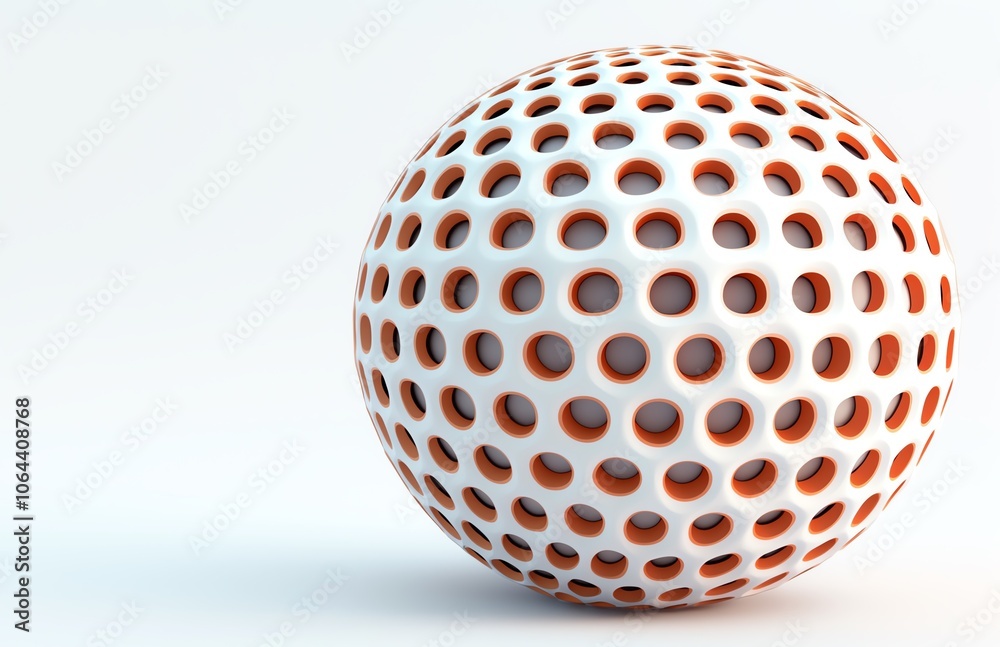 Poster a white perforated sphere, featuring design with a series of evenly spaced holes, ideal for use in m