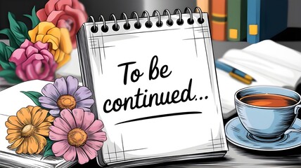 Notebook and Coffee Mug with 'To Be Continued' Message for a Motivational New Year Planning Theme