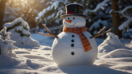Obraz premium Snowman in the yard full of snow
