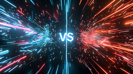 Dynamic red vs blue clash with energy particles and light trails symbolizing competition or conflict