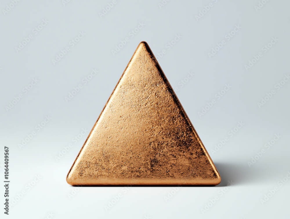Poster a shiny, golden triangular prism showcased on a white isolated background, highlighting its smooth t