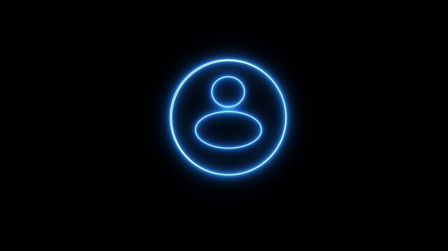 Glowing neon person sign, outline round avatar pictogram in vivid color. 