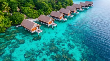 Obraz premium Overwater Bungalows Tropical Island