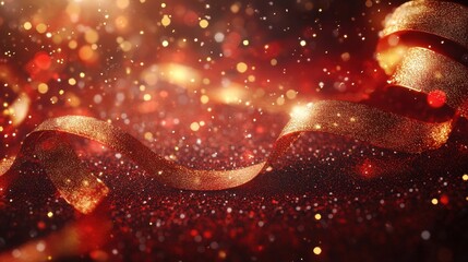 Golden ribbon with red shining holiday celebration background