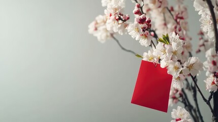 Elegant Cherry Blossom Branch with Red Invitation Card