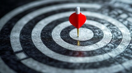 A red dart in the center of a bullseye on a dartboard