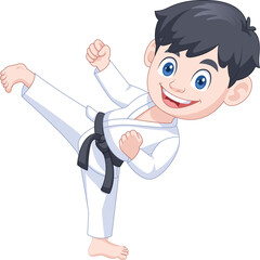karate boy cartoon character kicking pose
