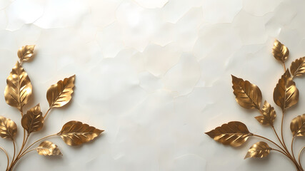Obraz premium pearl white background with gold leaves around the edges