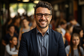 Portrait of smiling teacher in class at school
