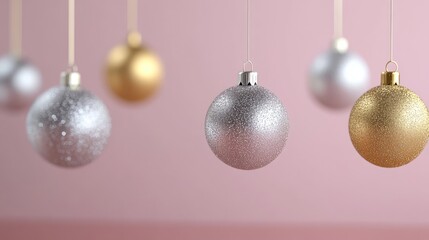 Fototapeta premium Elegant Christmas Ornaments Hanging on Soft Background