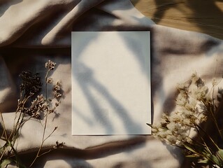 Blank Card Mockup with Dried Flowers and Soft Light 