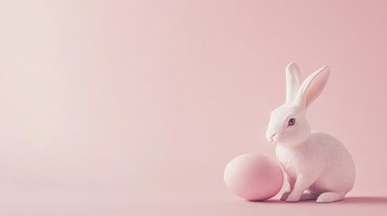 Obraz premium Whimsical Pink Bunny with Egg on Soft Background