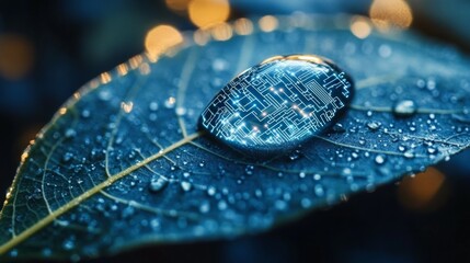 Water droplet on leaf with digital effect