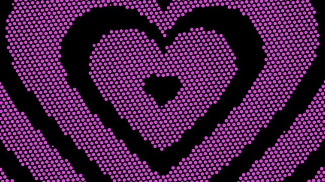 Animated abstract heart pattern with pink dots on a black background. Looping animation with a subtle pulsating effect. Valentine's Day Hearts 4k video background
